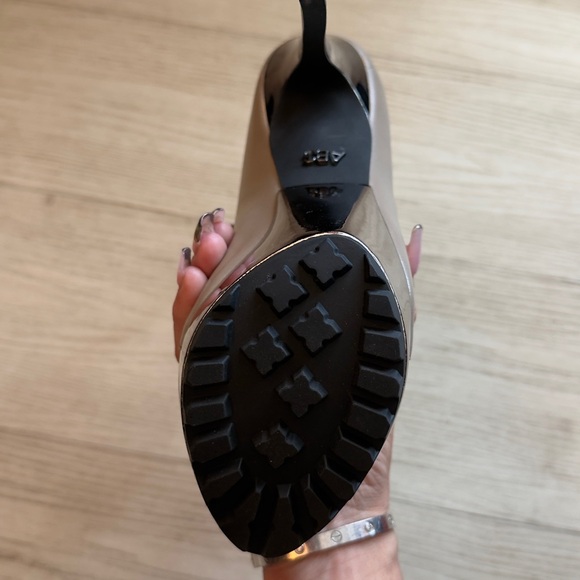 Elegant Beige High Heel Peep Toe Mirror Platform Booties - Picture 3 of 11